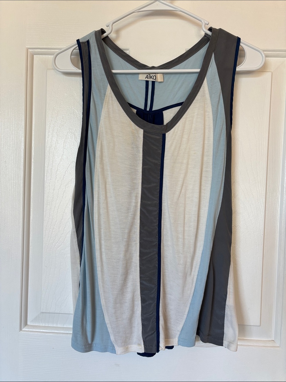 Aiko Vertical Stripe Tank Top - White, Light Blue & Dark Gray